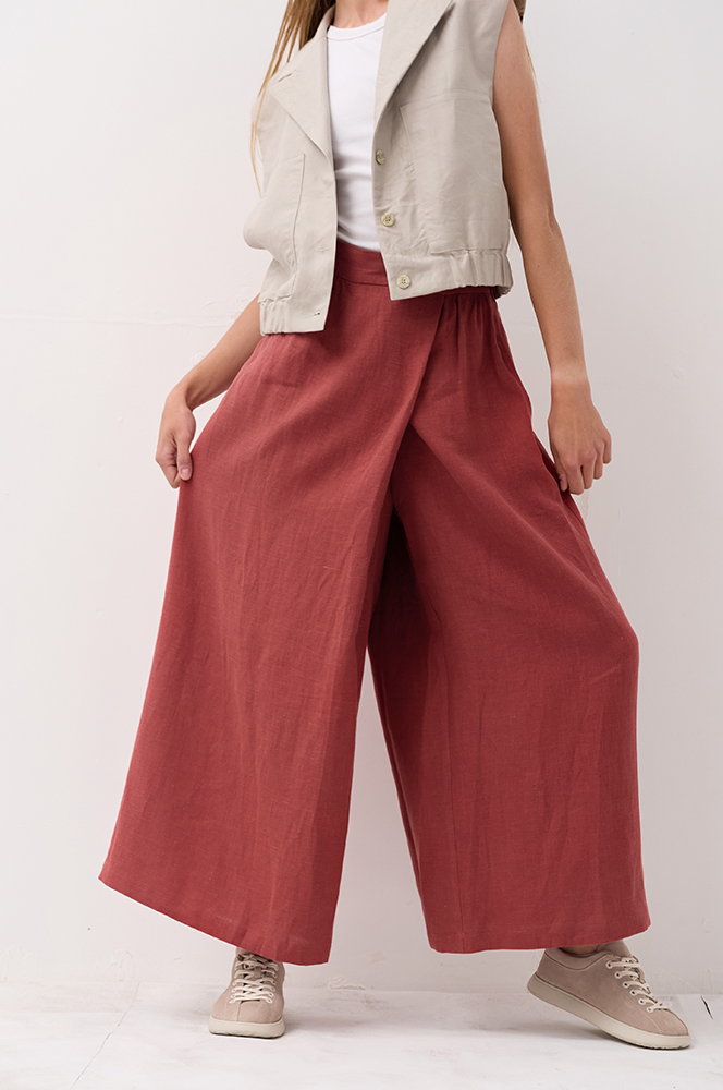 Штани хакама льон теракот (БР 79/2)